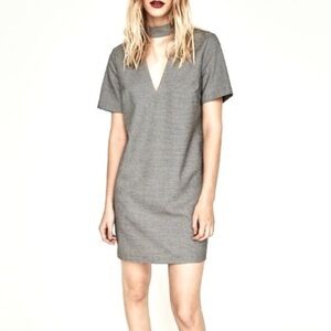 Zara Choker Dress Size XS Short Sleeve Grey Mini Length Cut Out Neckline Pattern